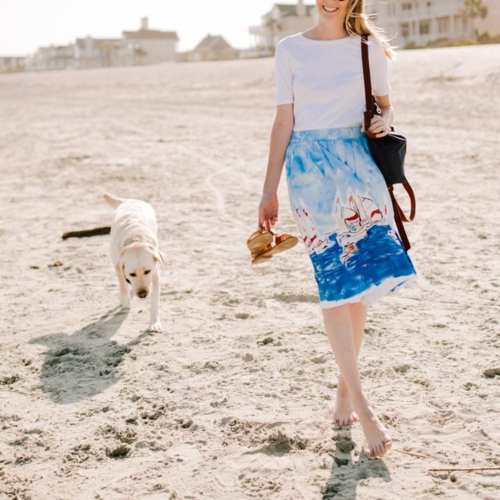 J Crew Regatta Painted Sail Midi Skirt - Sz Large